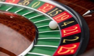 Close up roulette wheel white ball