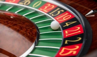 Close up roulette wheel white ball