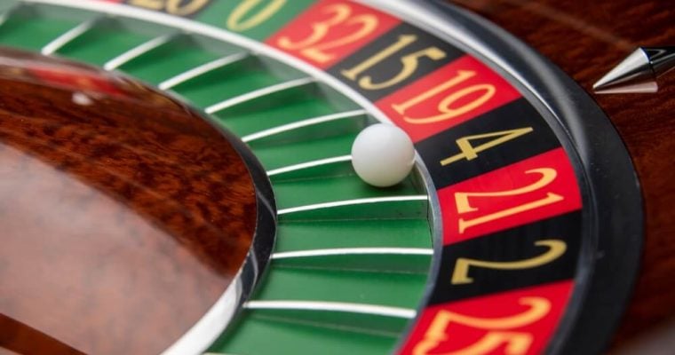 Close up roulette wheel white ball