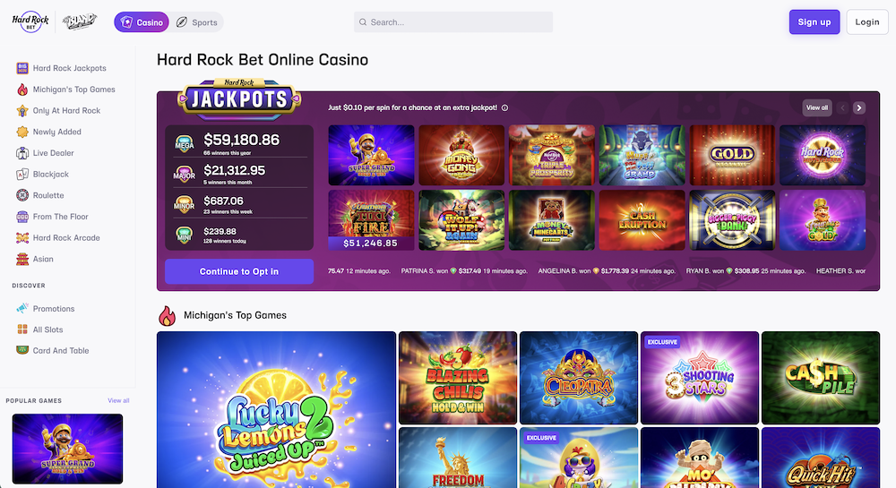 Hard Rock Bet Casino Jackpots Screenshot