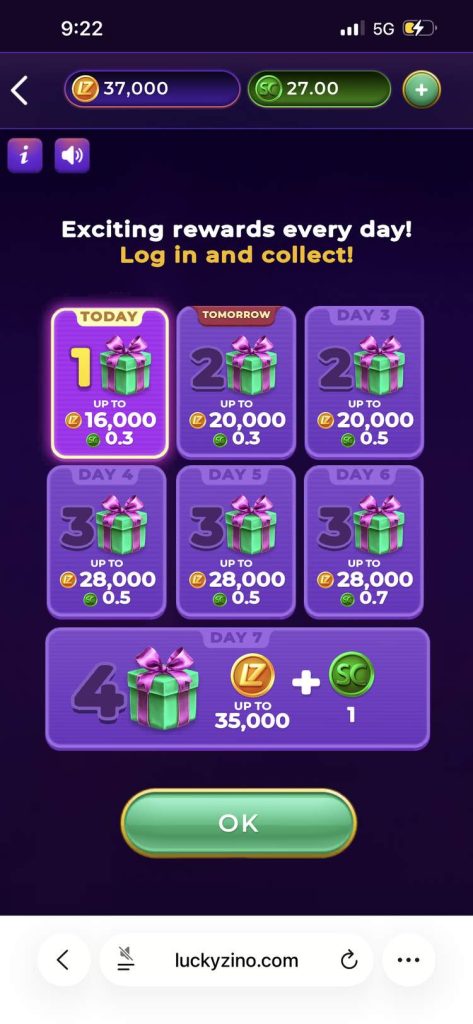 LuckyZino Daily Login Bonus