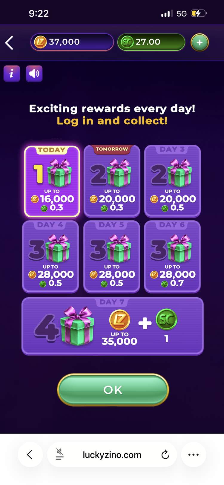 LuckyZino Daily Login Bonus