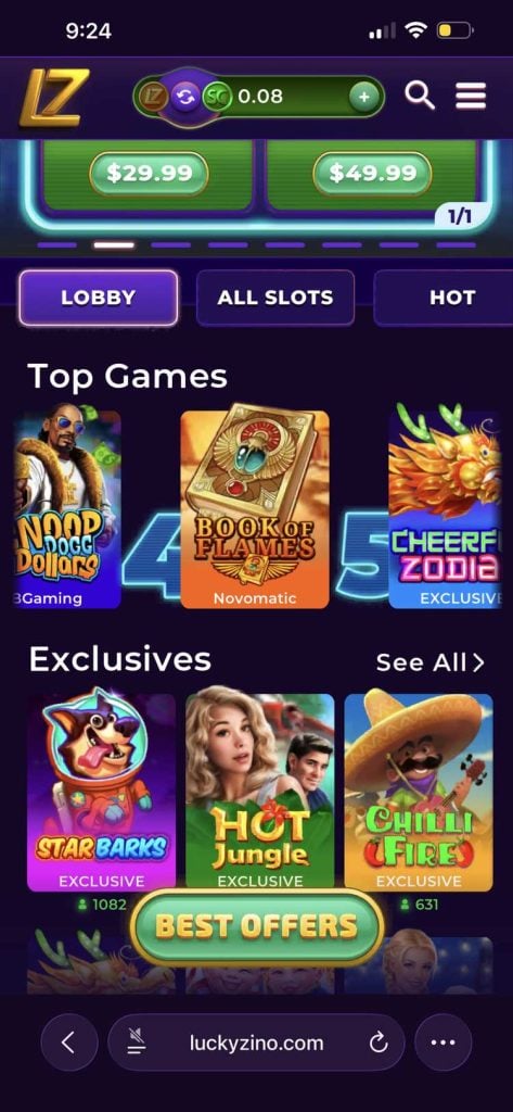 LuckyZino Homepage Games