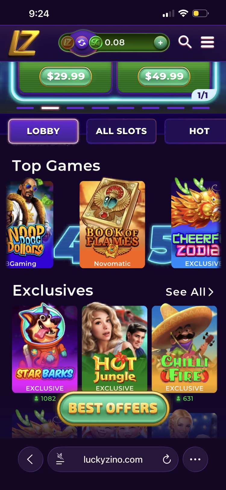 LuckyZino Homepage Games