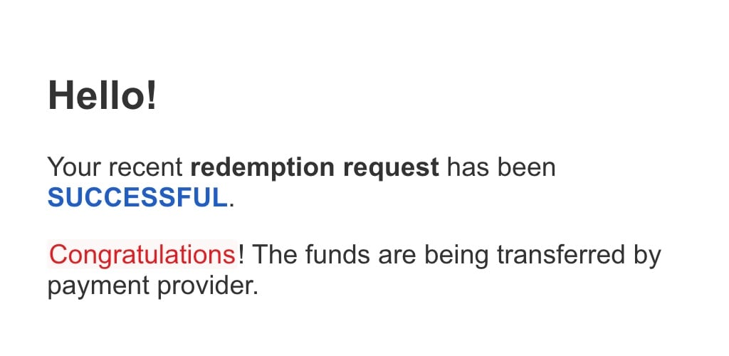 LuckyZino Successful Redemption