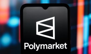 Polymarket logo displayed on a smartphone screen