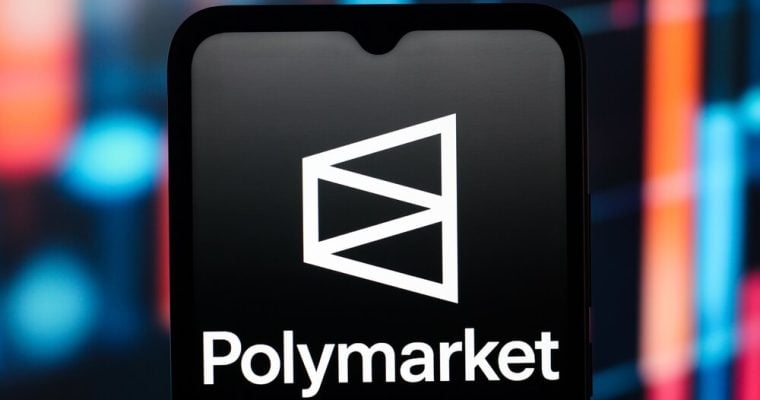 Polymarket logo displayed on a smartphone screen