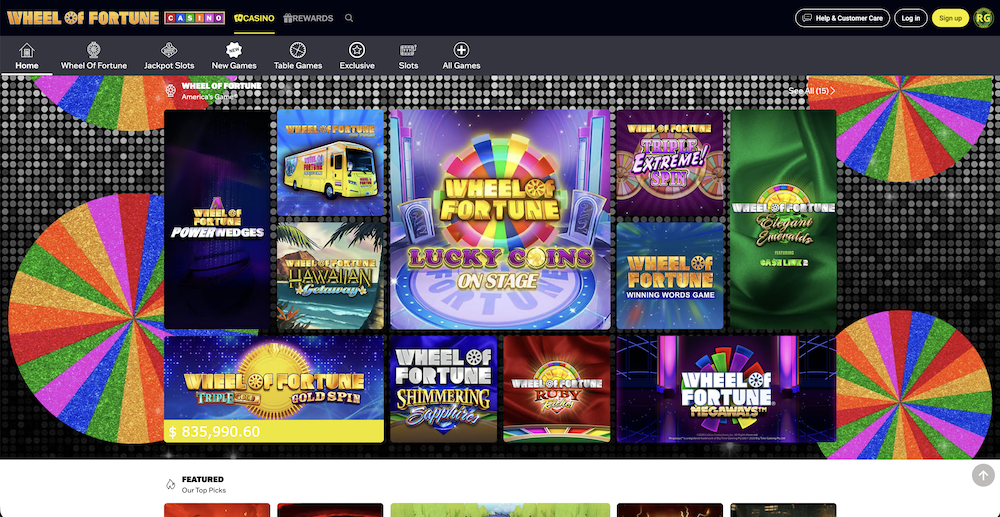 Wheel of Fortune Casino Homepage Screenshot