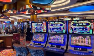 interior of the casino room of the hotel guitar hard rock in miami florida
