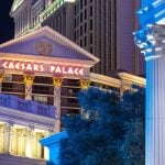 A picture of the Caesars Palace at night