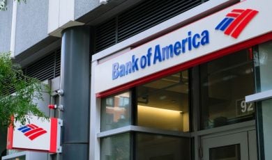 Bank of America logo sign at the office entrance