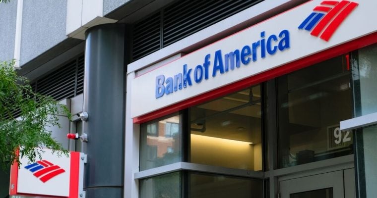 Bank of America logo sign at the office entrance