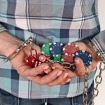 Casino chips dice and persons in handcuffs