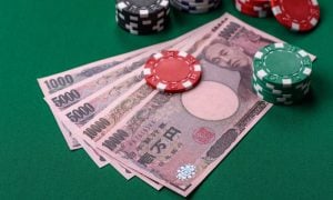 Casino game in the Japan, yen money, chips, cards and other attributes