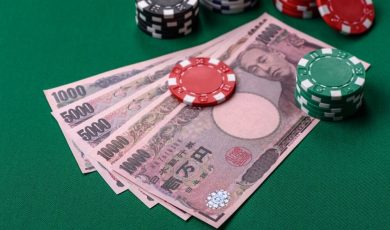 Casino game in the Japan, yen money, chips, cards and other attributes
