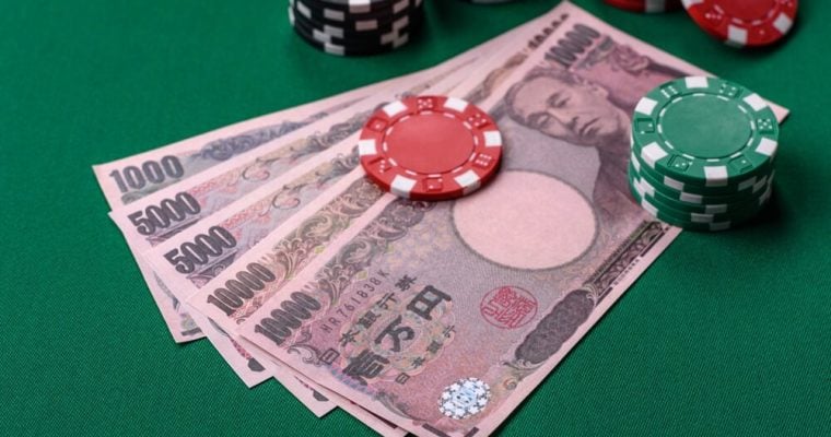 Casino game in the Japan, yen money, chips, cards and other attributes