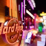 Hard Rock Cafe sign at night
