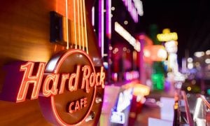 Hard Rock Cafe sign at night