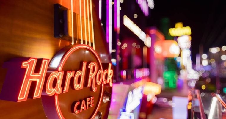 Hard Rock Cafe sign at night