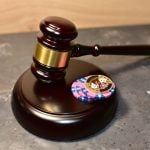 Judge hammer and poker chip for casino game