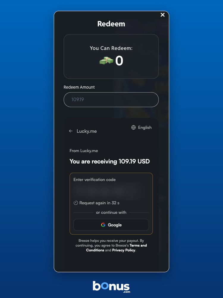 Lucky.Me - Redeem Verification Code Entry