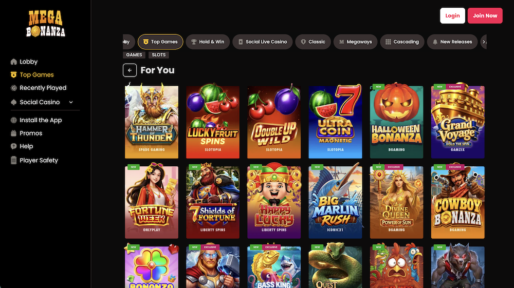 MegaBonanza Online Casino Sweeps Casino Screenshot