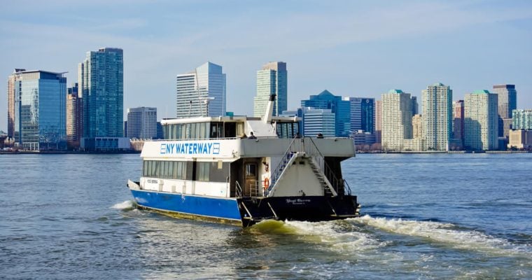 NY waterway, a commuting ferry, crossing Hudson River to head to jersey city