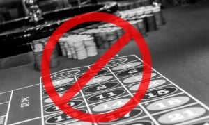 Roulette table with prohibition sign