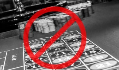 Roulette table with prohibition sign