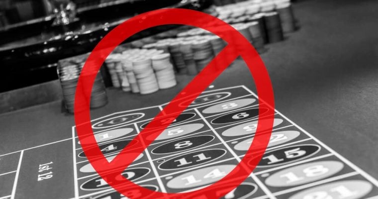 Roulette table with prohibition sign