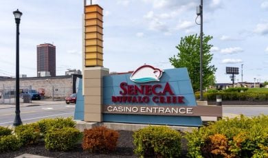 Seneca Buffalo Creek Casino ground sign at the entrance