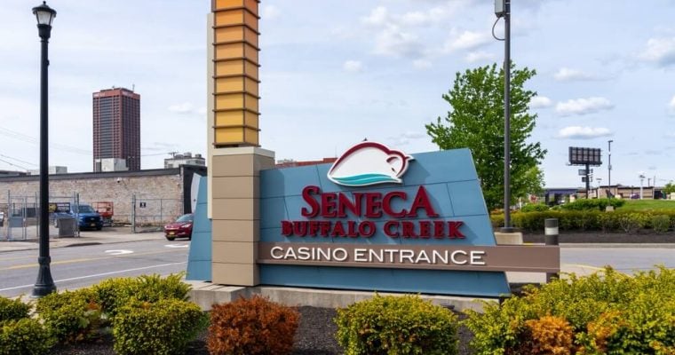 Seneca Buffalo Creek Casino ground sign at the entrance