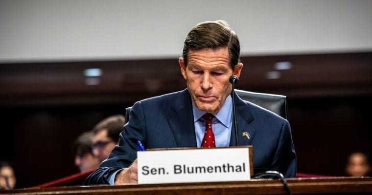 US Senator Richard Blumenthal prepares for the confirmation hearing of Daniel P. Driscoll