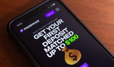 Website of PrizePicks seen in an iPhone