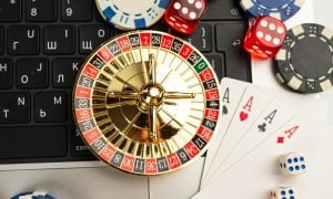 promotional or conceptual stock depiction of gambling items in an online gaming setting