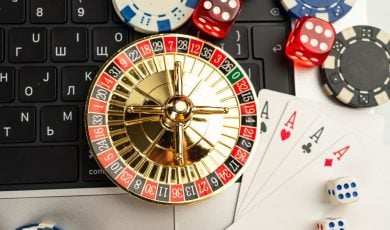 promotional or conceptual stock depiction of gambling items in an online gaming setting