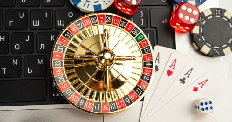 promotional or conceptual stock depiction of gambling items in an online gaming setting